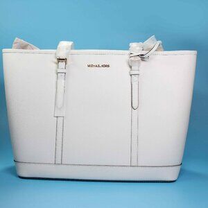 NWT Michael Kors Jet Set Travel Large Saffiano Leather Tote, Optic White